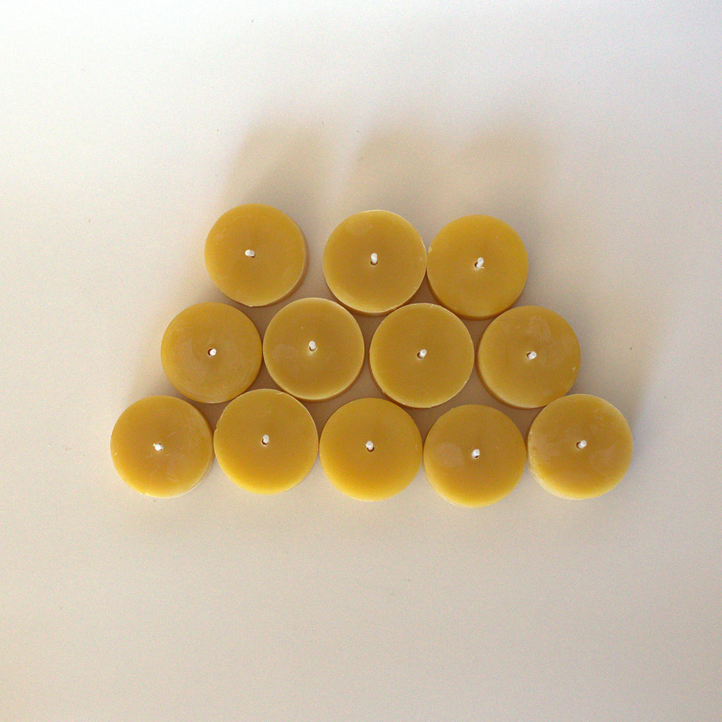 100% Beeswax Tea Lights (Cup-less), hand-dipped, natural honey aroma, Set of 12