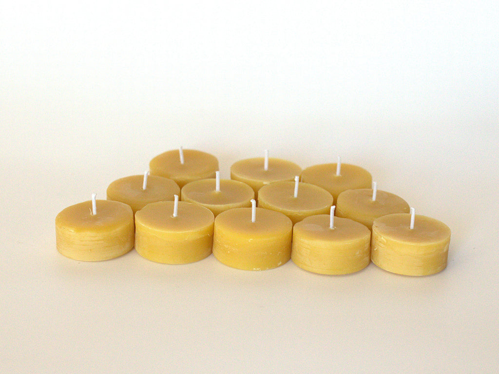 100% Beeswax Tea Lights (Cup-less), hand-dipped, natural honey aroma, Set of 12