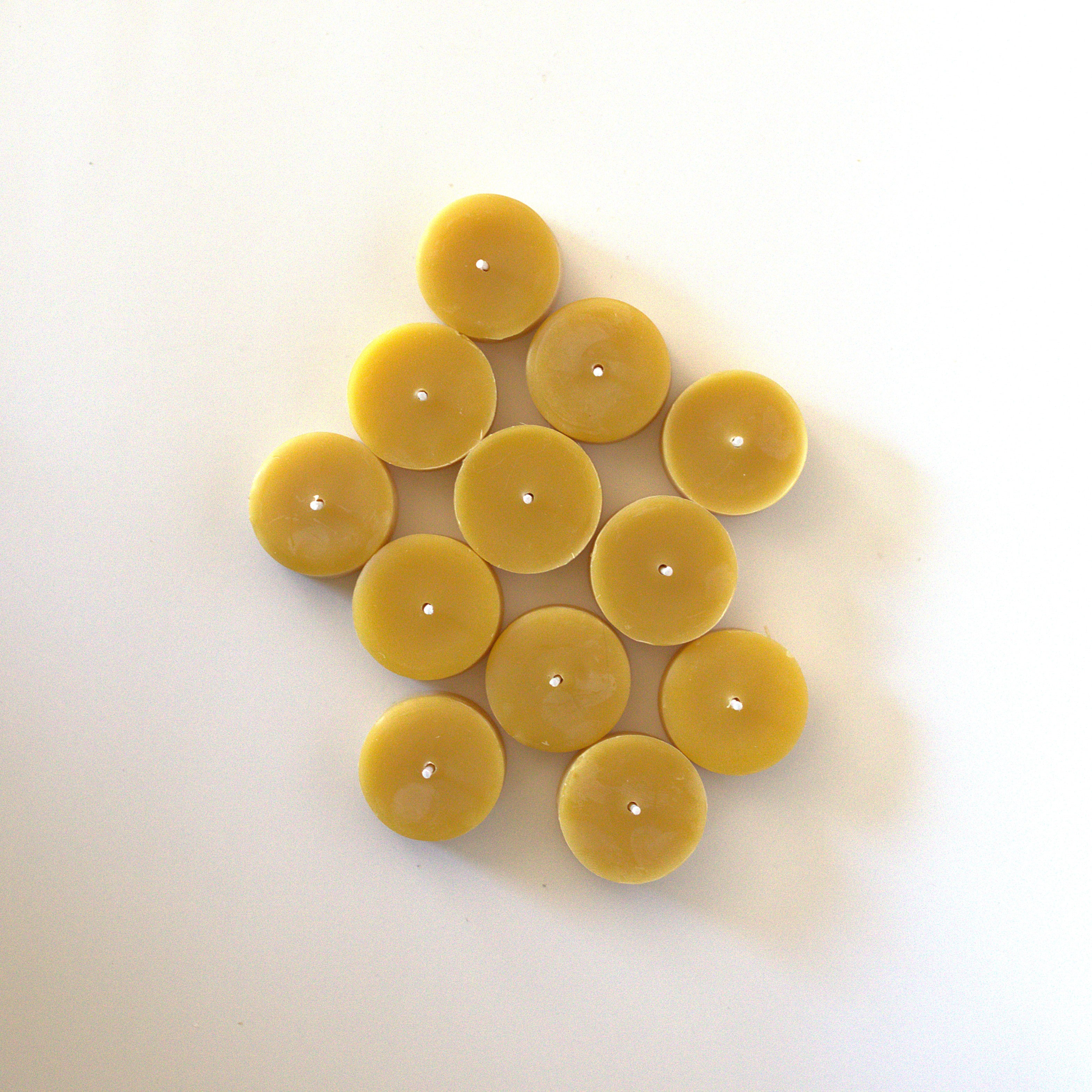 100% Beeswax Tea Lights (Cup-less), hand-dipped, natural honey aroma, Set of 12